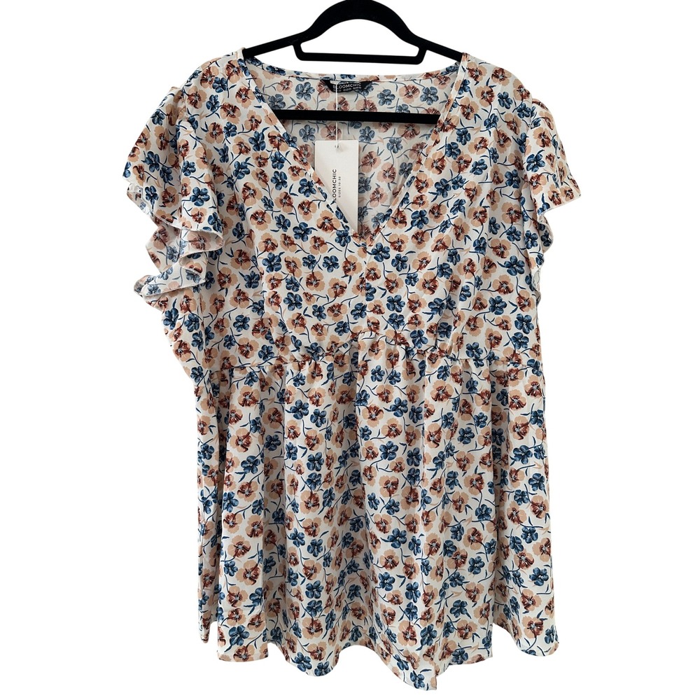 Bloomchic Floral Babydoll Top V-Neck Ruffle Sleeve Size 18-20 Feminine Cottage